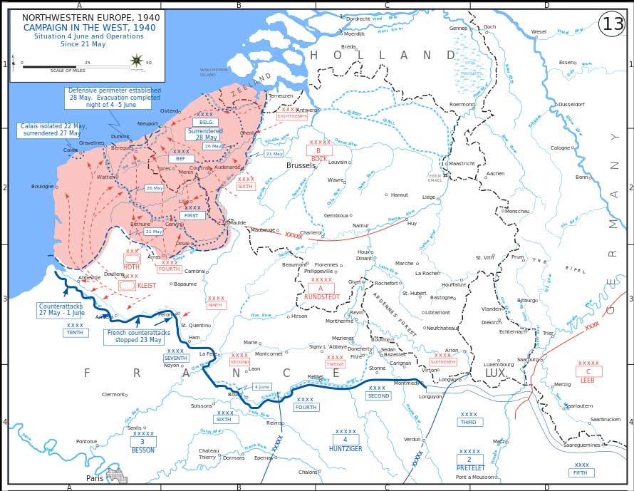 Map of the battle of Dunkirk