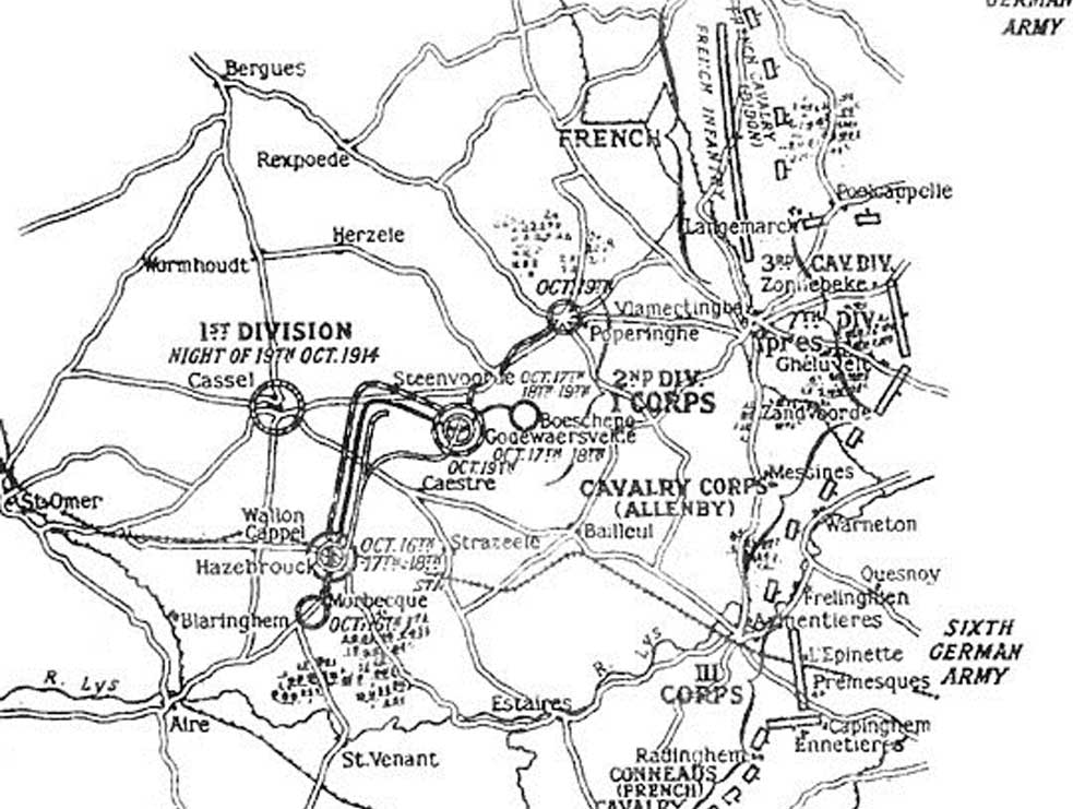 The positions of the Allied and German armies - 19 October 1914