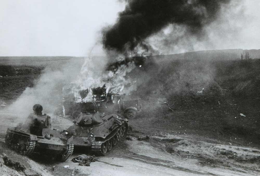 Destroyed Soviet tanks, during the German invasion of Russia Destroyed Soviet tanks, during the German invasion of Russia