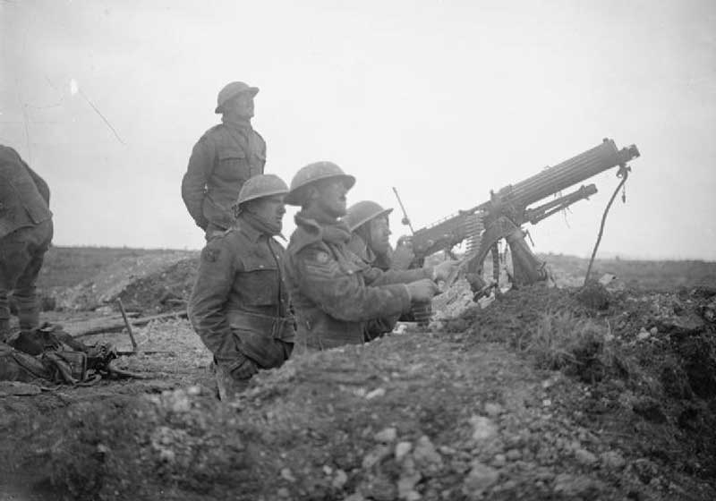 British machine gunners fire on German aircraft near Arras